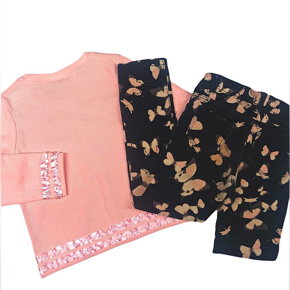 Girls Size 6 Pink Ruffled Top & Butterfly Cords - Picture 3 of 6